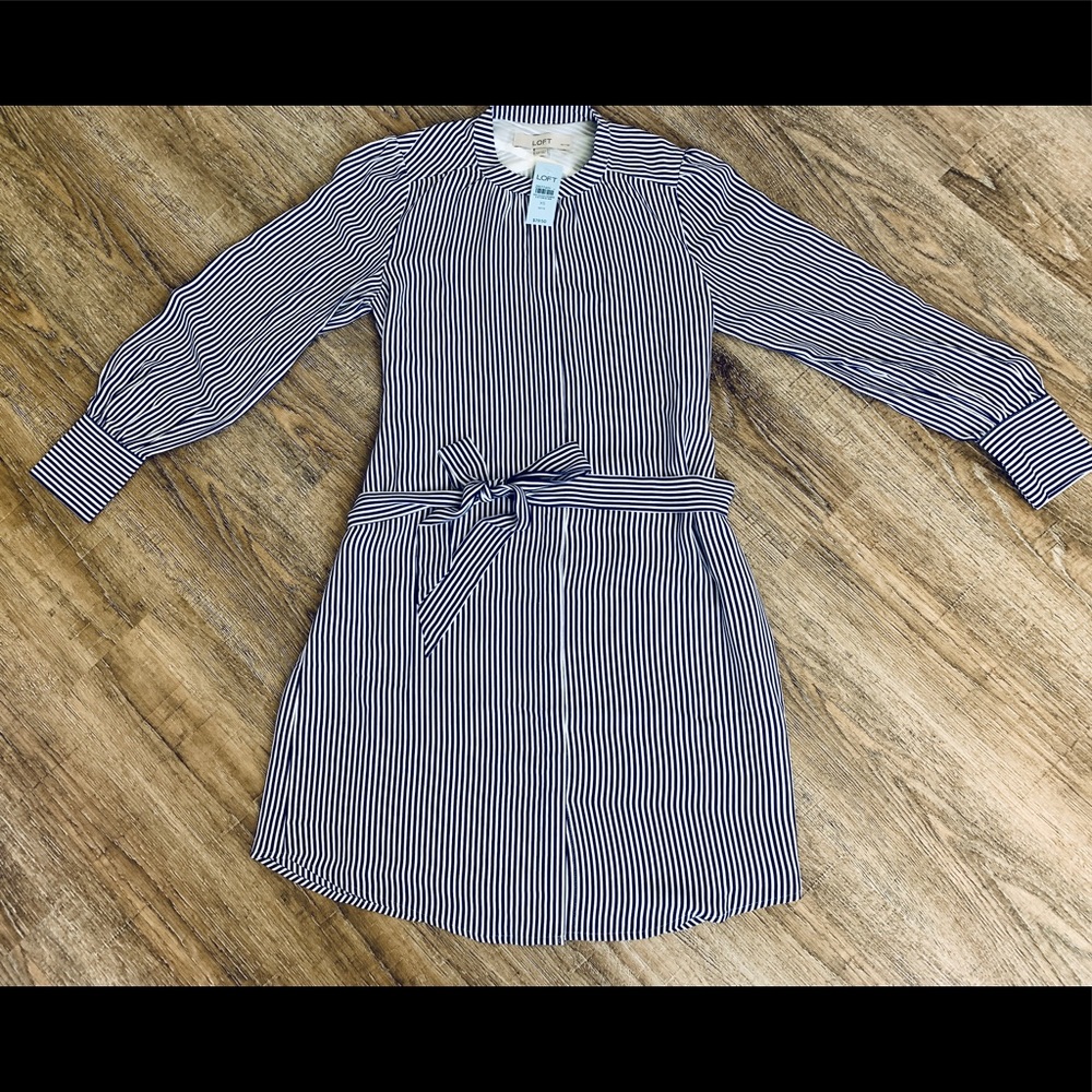 Anne Taylor Blue/White Stripe Shirt Dress NWT XSP